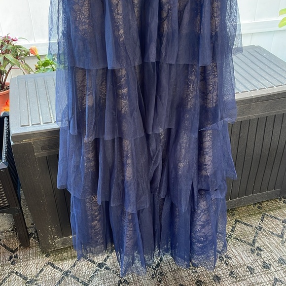 XSCAPE - Strapless Applique Tiered Mesh Ruffle Gown - Picture 13 of 16